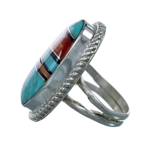Native American Sterling Silver Multicolor Inlay Ring Size 7 NN20608